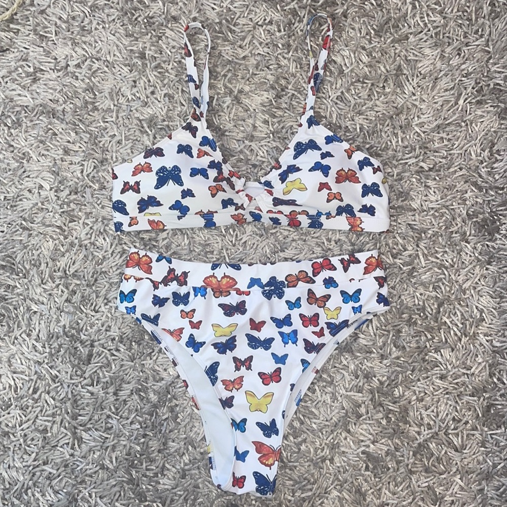 White multicolor butterfly high waisted bikini - Picture 1 of 3